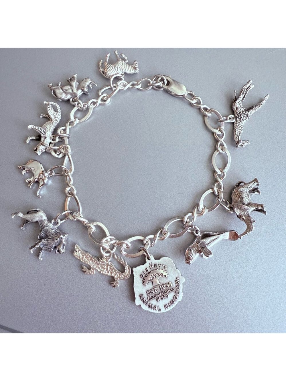 Walt Disney Animal Kingdom Sterling Silver 925 Safari Charm Bracelet Ltd Ed 500